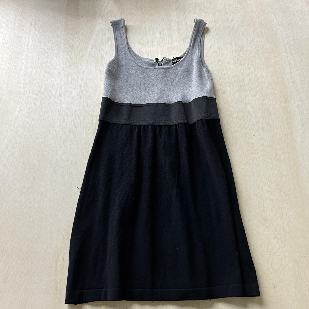 Y2K Wet Seal Dress Juniors Large Black Gray Colorblock Tank Scoop Neck Mini